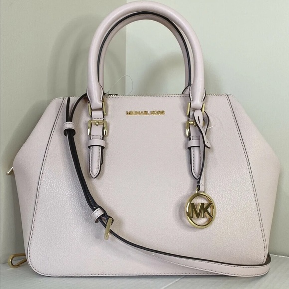New Michael Kors Charlotte Large Satchel handbag Leather Powder Blush - Picture 1 of 6